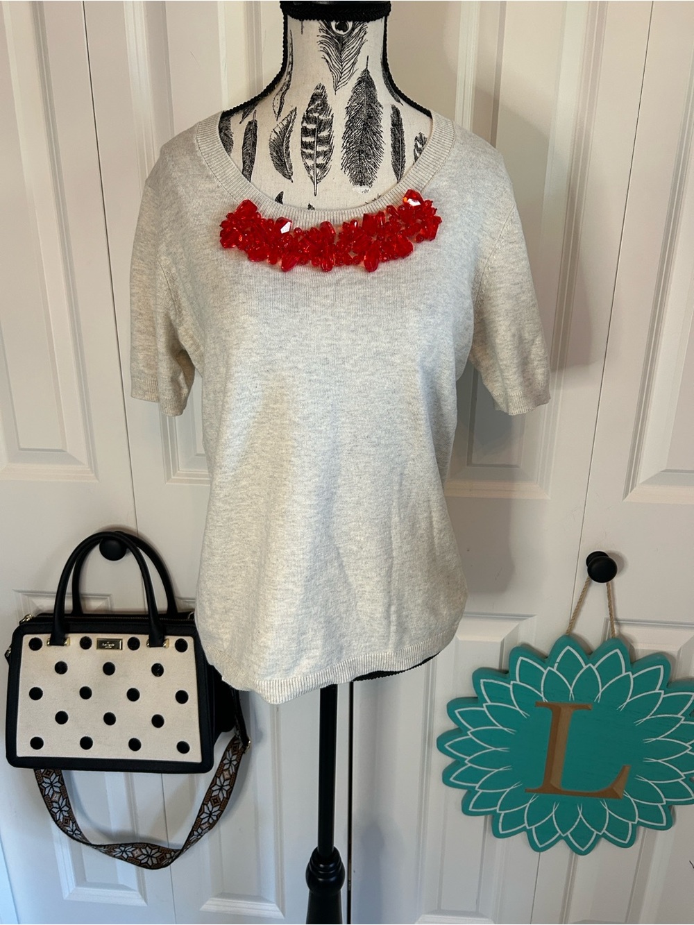 🚨 NWT CAbi Carol Anderson Rock Candy Shell Embellished Short Sleeve Sweater - S